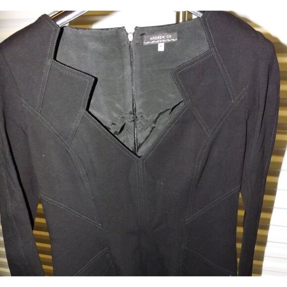 Andrew GN Luxury Fitted Black Long Sleeve Dress Size 46 EU 1416 US Rich Fabric - Picture 2 of 16